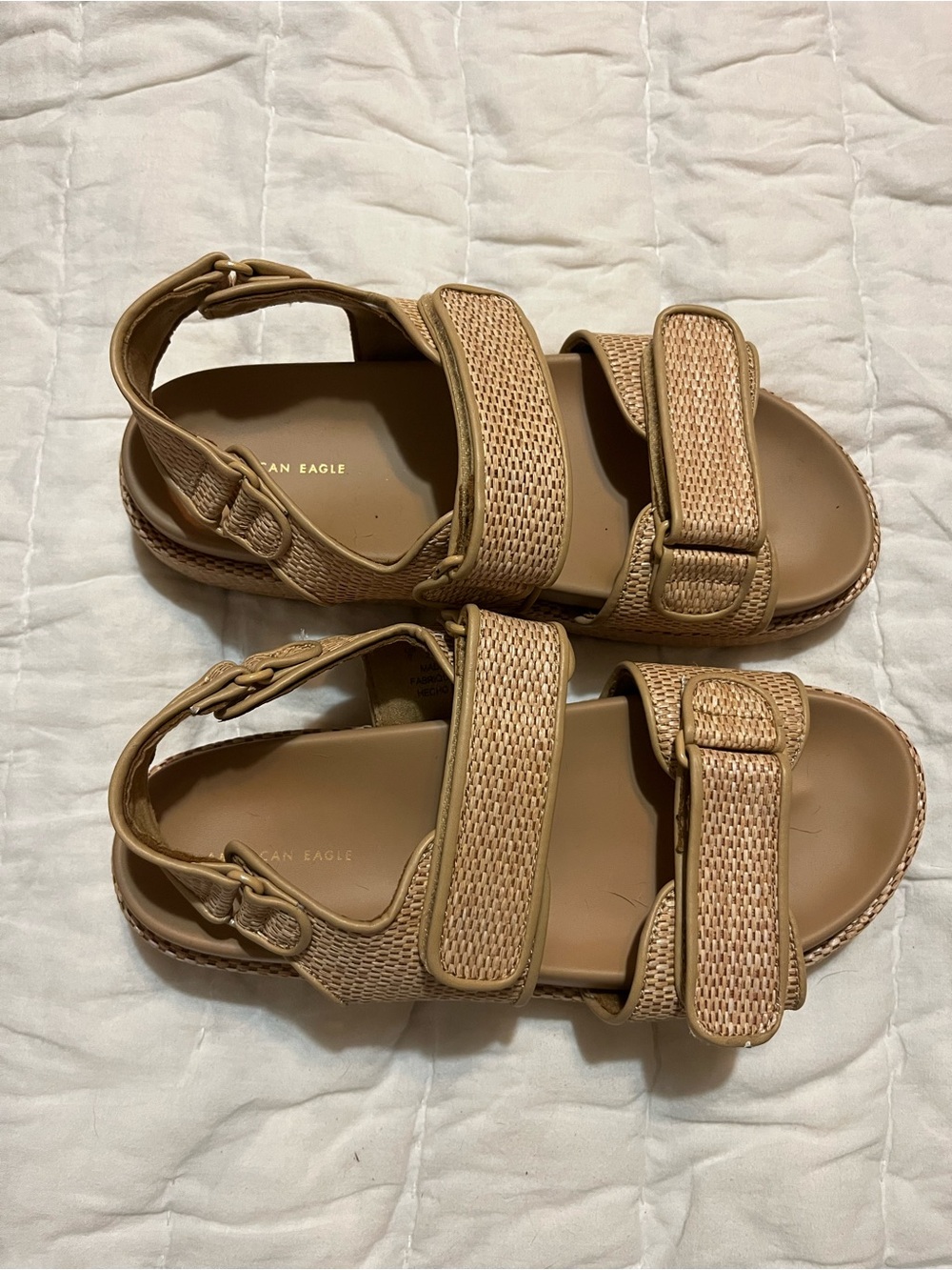 American Eagle Outfitters Woven Tan Hook-and-Loop Strap Sandals